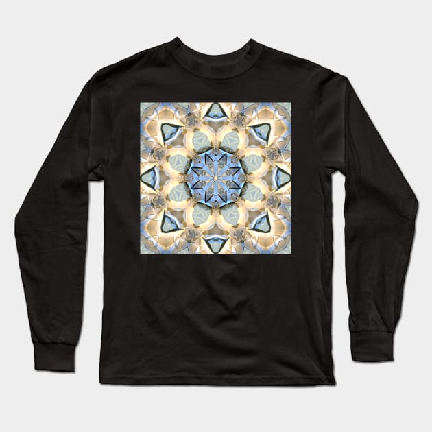 Maize And Blue Mandala Long Sleeve T-Shirt by perkinsdesigns